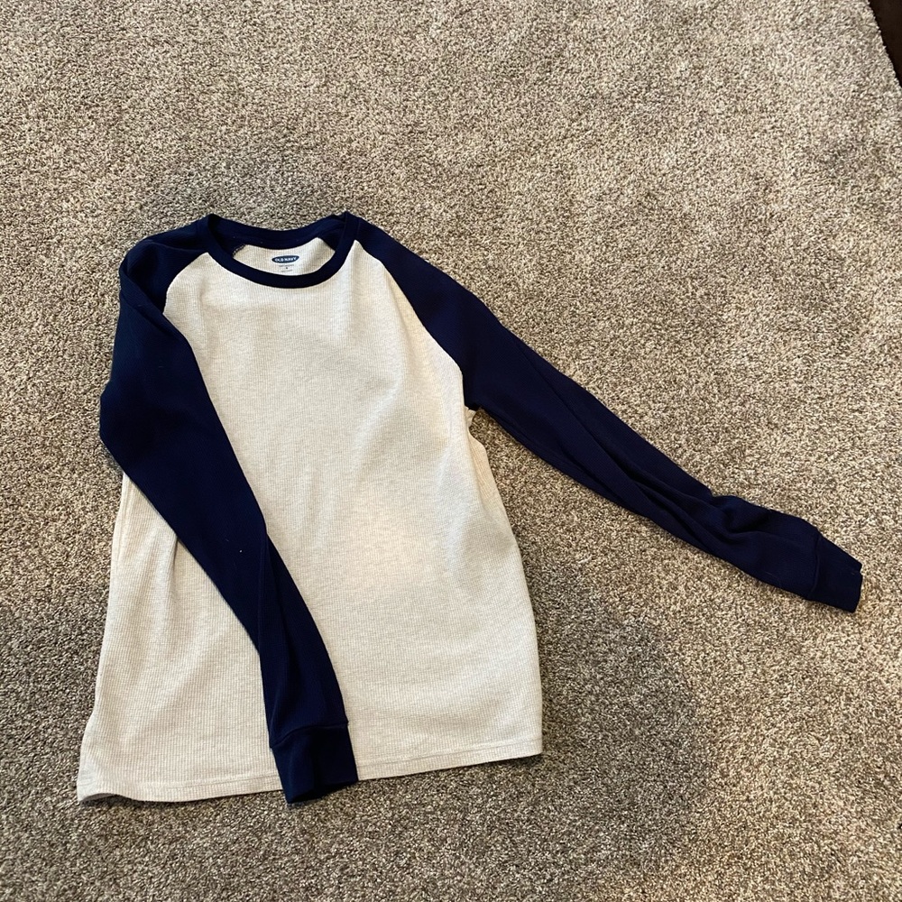 White and blue sweater